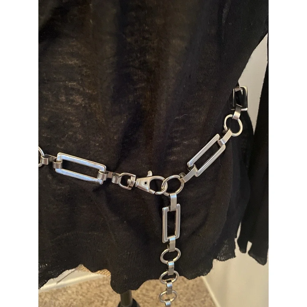 VTG Silver Tone Geometric Link Chain Belt Lobster Clasp Y2K Statement ~40